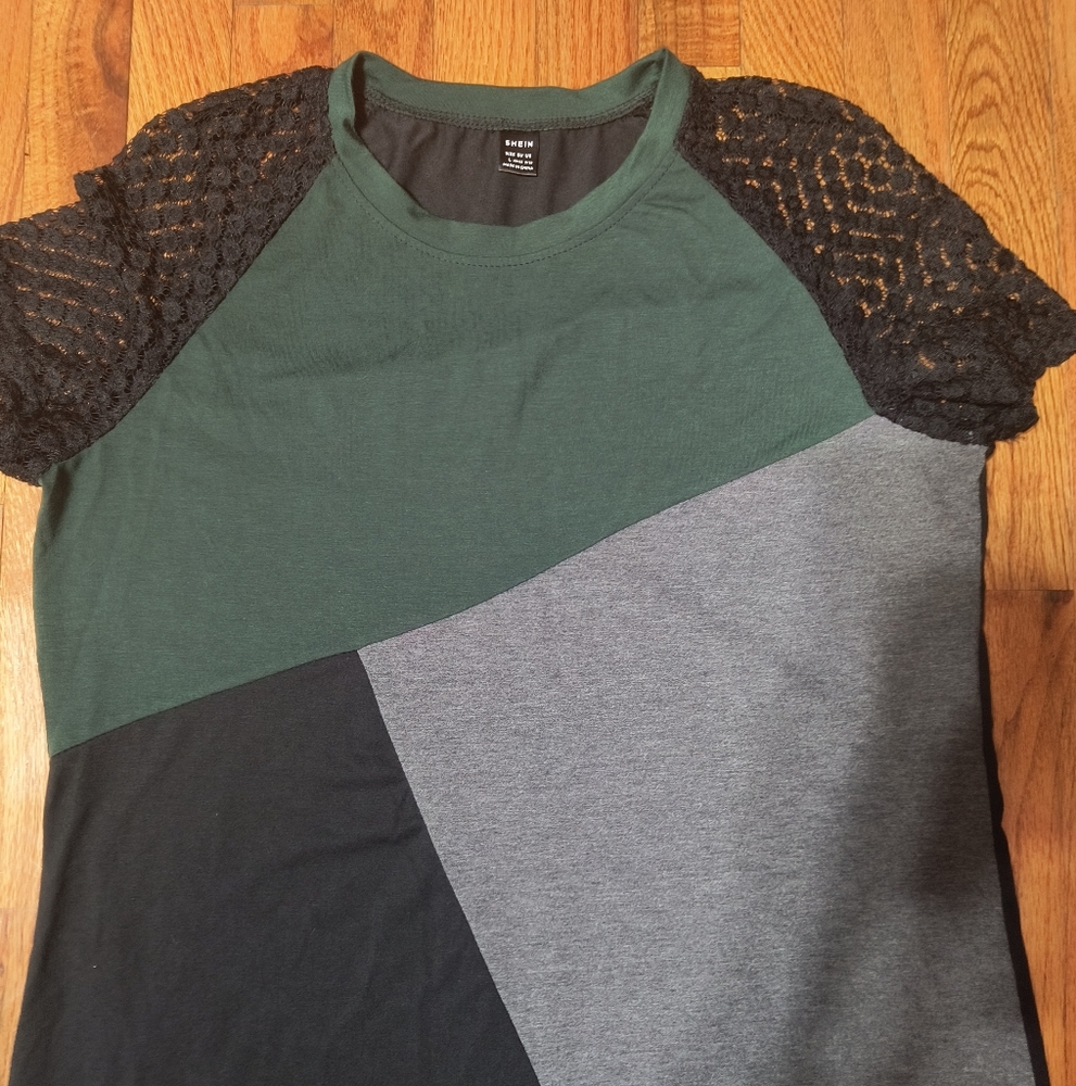 3/$10⭐ Shein color block t-shirt dress, women's large, green, gray, black - Picture 3 of 12
